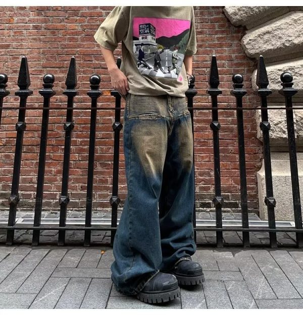 ⁦Contrast Color Retro Jeans For Men And Women⁩ - الصورة ⁦9⁩