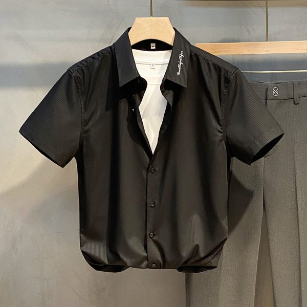 ⁦Striped Shirt Men's Short-sleeved Casual Shirts Slim Business Shirt⁩ - الصورة ⁦5⁩