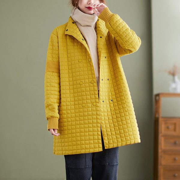 ⁦Artistic Style Loose Mid-length Double Breasted Thermal Cotton-padded Clothes⁩ - الصورة ⁦2⁩