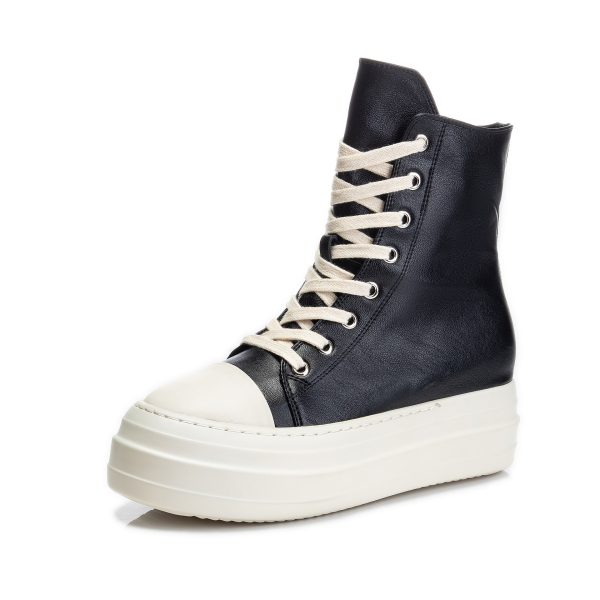 ⁦Women's Platform High Top Side Zip Canvas Lace-Up Booster Casual Sneakers⁩ - الصورة ⁦6⁩
