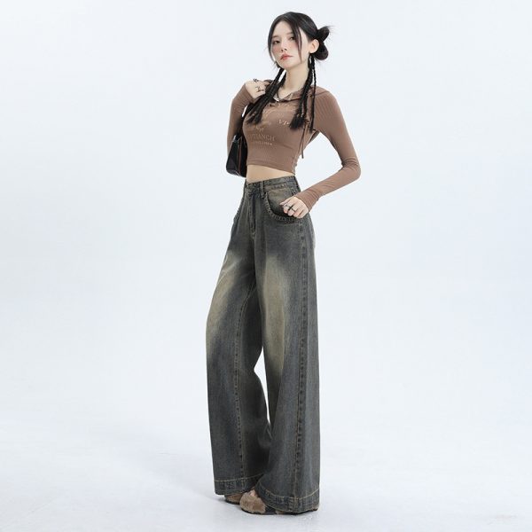 ⁦Winter New American Retro Wide Leg Jeans For Women⁩ - الصورة ⁦3⁩