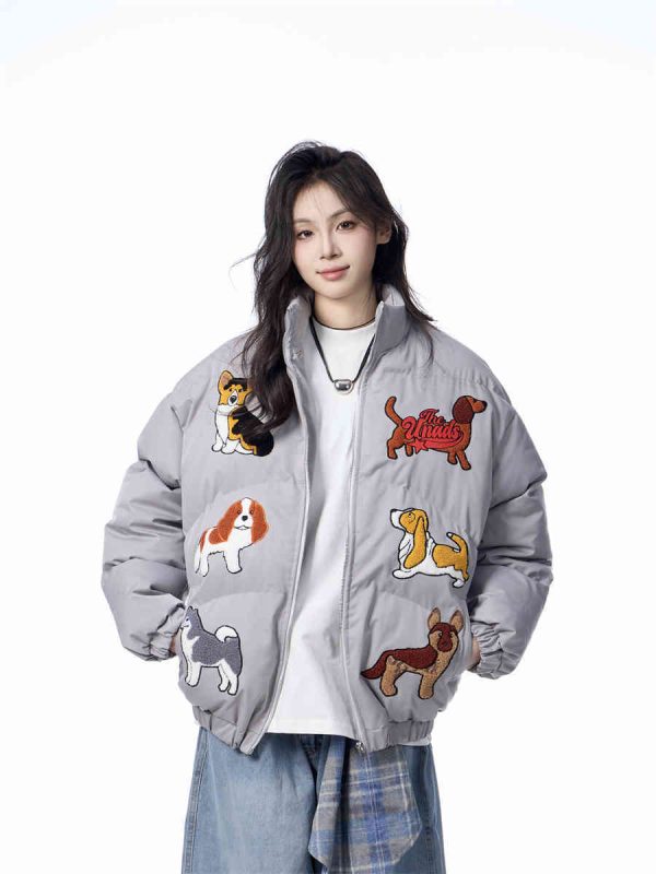 ⁦Women's Loose Retro Puppy Embroidered Cotton-padded Jacket⁩ - الصورة ⁦2⁩