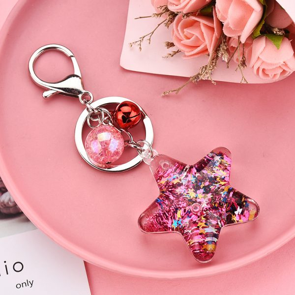 ⁦Acrylic Key Chain Five-pointed Star Oil Keychain Liquid Quicksand Pendant Bag Accessories⁩ - الصورة ⁦4⁩