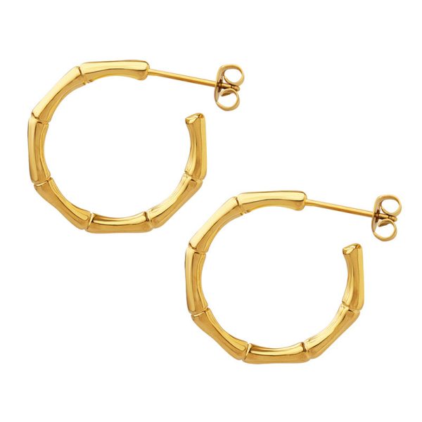 ⁦All-match Bone Joint Titanium Steel 18K Gold Plating C- Shaped Trending Earrings⁩ - الصورة ⁦4⁩