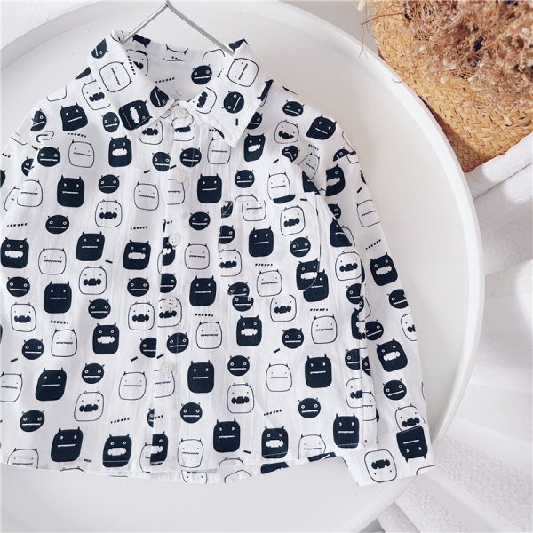 ⁦Boys Shirts Childrens Longsleeved Shirts Handsome Boys Cardigan Jackets⁩ - الصورة ⁦6⁩
