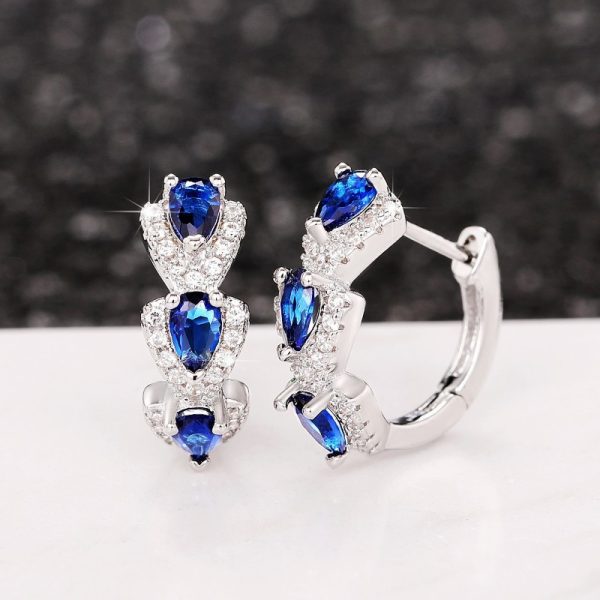 ⁦Blue New Style Zircon Earrings Elegant Socialite Accessories Retro Magazine Style Ear Clip⁩ - الصورة ⁦4⁩