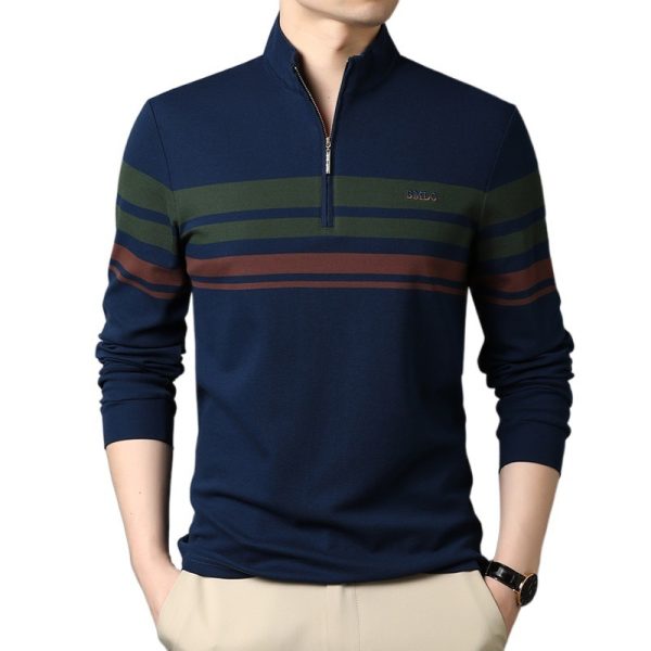 ⁦Men's T-shirts Cotton Stand Collar Long Sleeves⁩ - الصورة ⁦2⁩