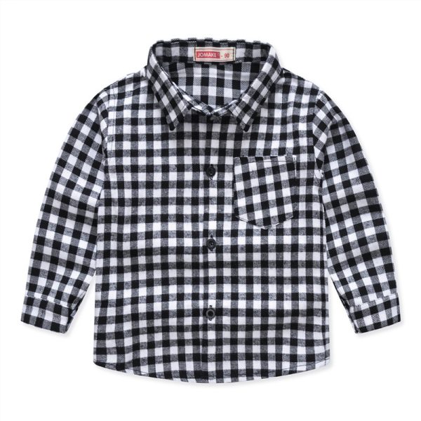 ⁦Boys And Girls Plaid Shirts Handsome Tops For Middle And Small Children⁩ - الصورة ⁦3⁩