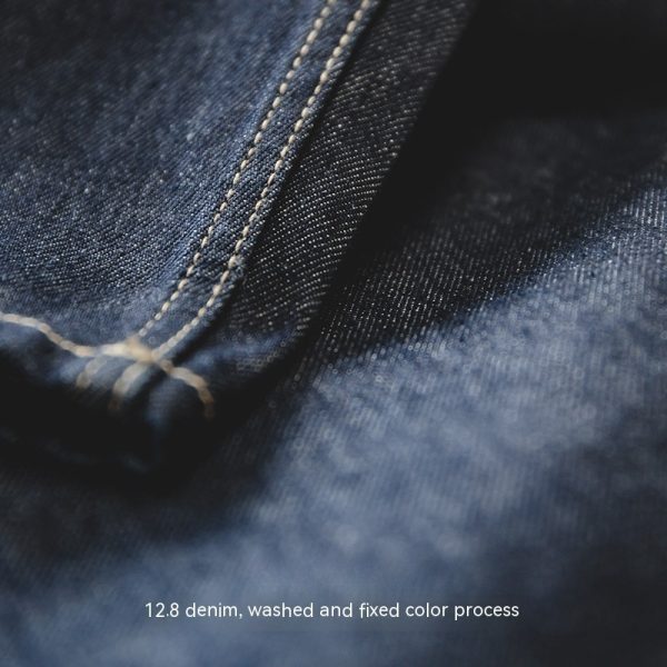 ⁦Vintage Denim Washed Elastic Waist Loose Jeans Cityboy Wide Leg Tapered Pants Men⁩ - الصورة ⁦4⁩