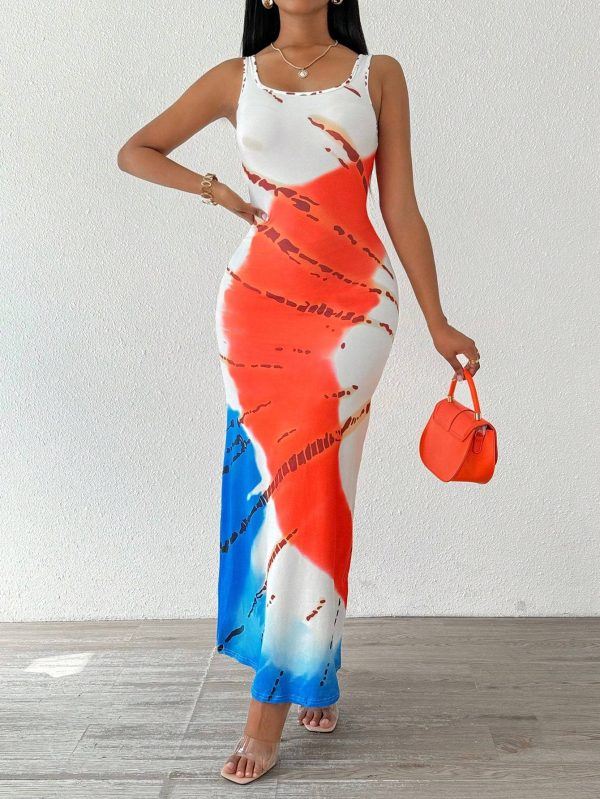 ⁦Women Fashionable Long Dress With Waistline Maxi Women Outfit⁩ - الصورة ⁦6⁩
