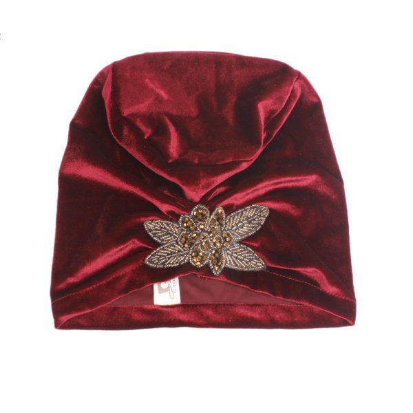 ⁦Beaded Flower Accessories Turban Hat Velvet Pleated Hood⁩ - الصورة ⁦7⁩