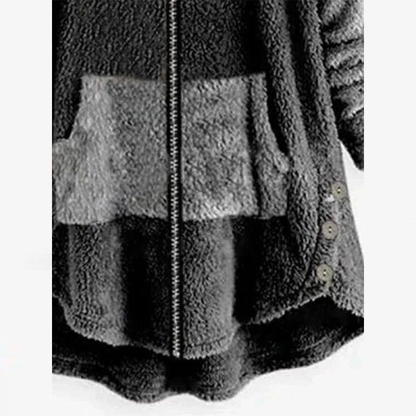 ⁦Autumn And Winter Stitching Contrast Color Double-sided Velvet Hooded Jacket Zipper Cloak Tops Warm Women⁩ - الصورة ⁦2⁩