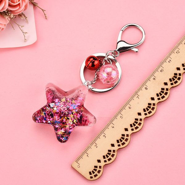 ⁦Acrylic Key Chain Five-pointed Star Oil Keychain Liquid Quicksand Pendant Bag Accessories⁩ - الصورة ⁦8⁩