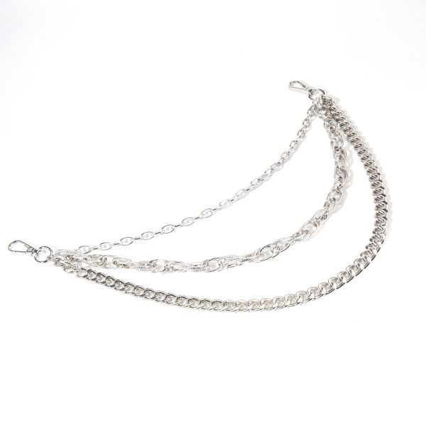 ⁦Hip Hop Fashion Pants Chain Men And Women Advanced Sense Multi Ring Silver Metal Chain Heavy Metal Industrial Style Jeans Hip-hop Accessories⁩ - الصورة ⁦4⁩