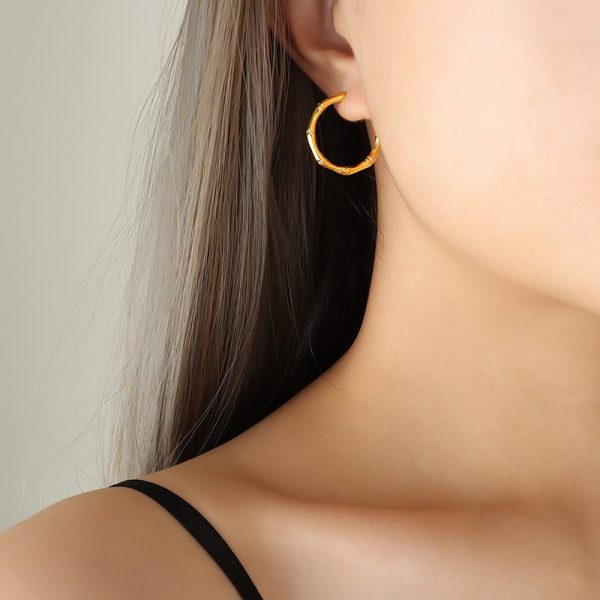 ⁦All-match Bone Joint Titanium Steel 18K Gold Plating C- Shaped Trending Earrings⁩ - الصورة ⁦6⁩