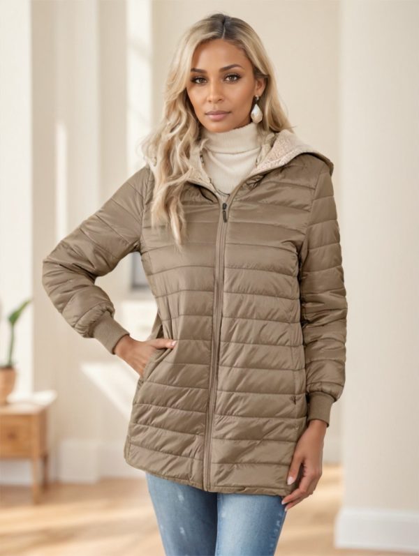 ⁦Aveloria Modichic Casual Versatile Solid Color Fleece Hooded Padded Padded Coat⁩ - الصورة ⁦4⁩