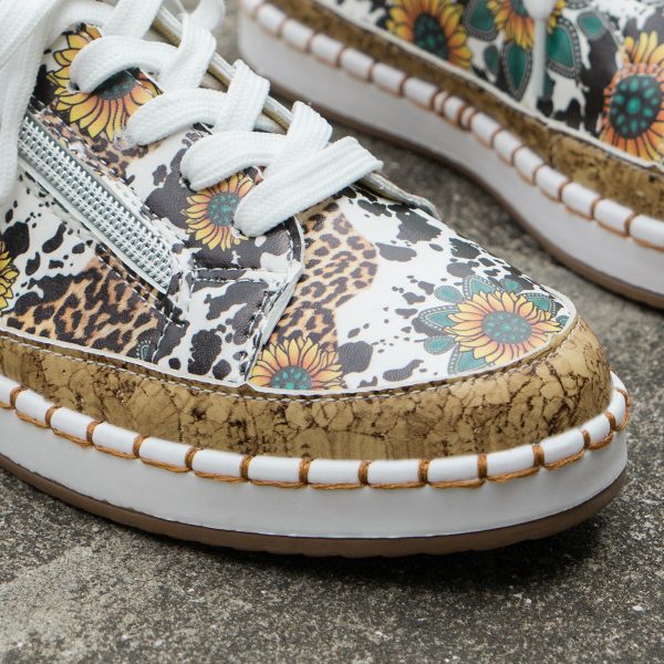 ⁦Color Matching Printing Lace-up Flats Retro Fashion⁩ - الصورة ⁦8⁩