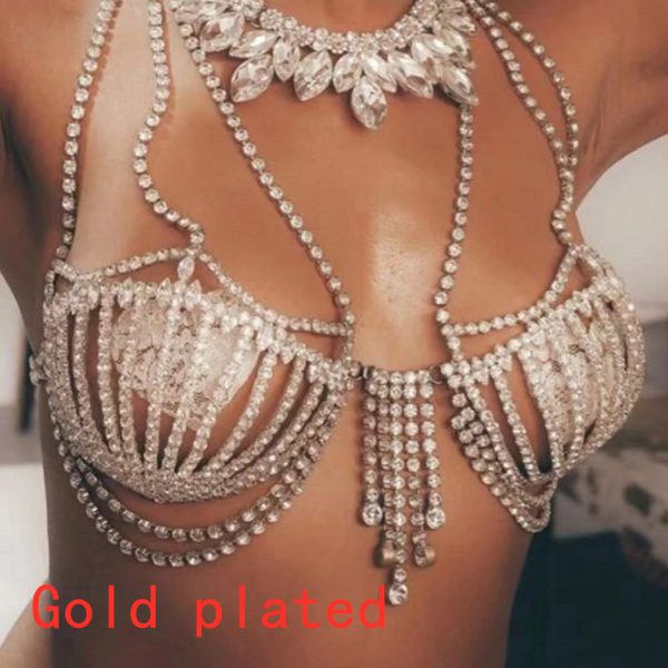 ⁦Women's Fashion Accessories Shell Rhinestone Bra Fringe Body Chain⁩ - الصورة ⁦6⁩