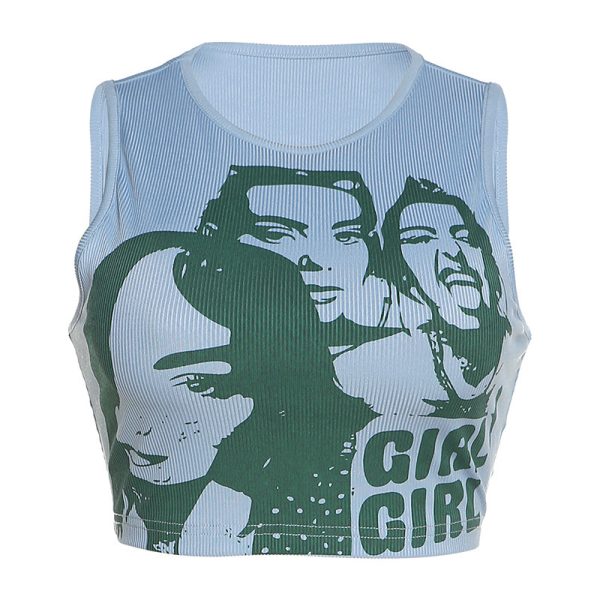 ⁦Summer Hipster Portrait Printing Tank Top Women Casual Vest⁩ - الصورة ⁦4⁩