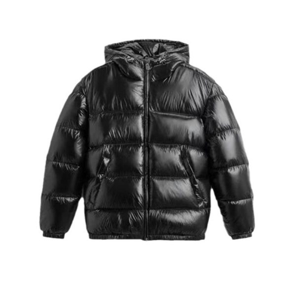 ⁦Black Hooded Cotton Jacket Casual⁩ - الصورة ⁦4⁩