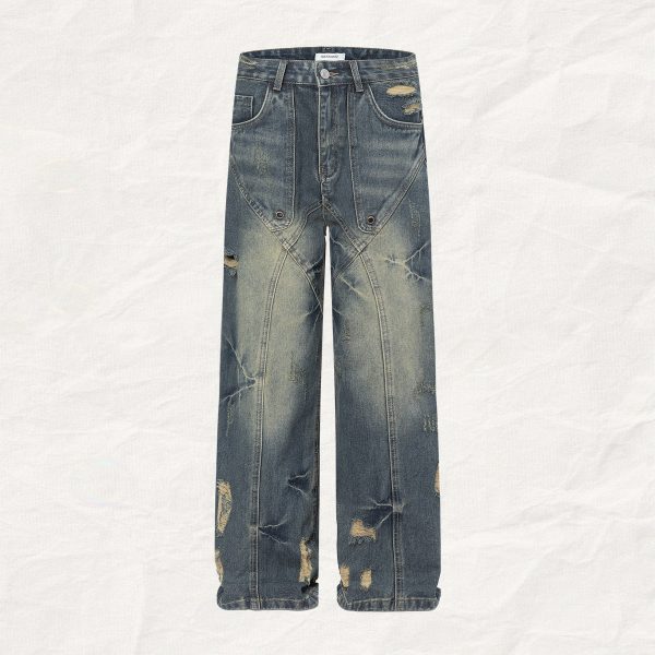 Straight Jeans Loose Distressed Retro Long Pants