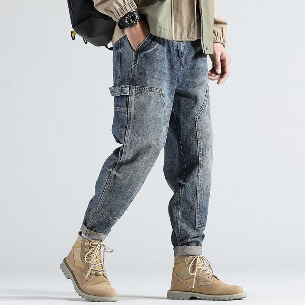 ⁦Retro Straight Loose Plus Size Tooling Jeans Men⁩ - الصورة ⁦5⁩