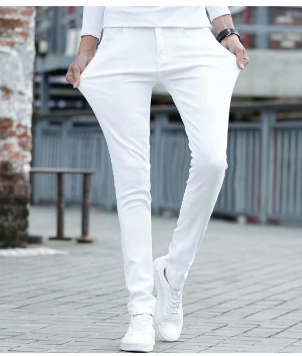 ⁦Trendy Men New Metrosexual Pattern & White Skinny Jeans Men's Korean-style Slim Fit Casual Pants Men⁩ - الصورة ⁦6⁩