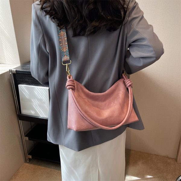 ⁦Women's High-end Soft Leather Textured Shoulder Geometric Wide Shoulder Strap Crossbody Bag⁩ - الصورة ⁦6⁩