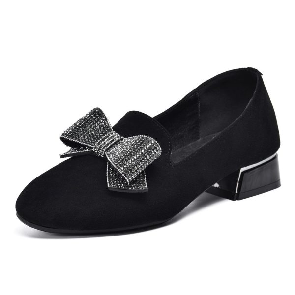 ⁦All-matching Round Toe Rhinestone Bow Leather Shoes⁩ - الصورة ⁦5⁩
