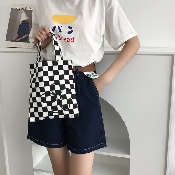 ⁦Black And White Small Handbag Ins New Canvas Handbag Women⁩ - الصورة ⁦2⁩