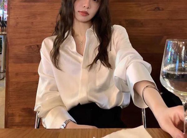 ⁦Women's Summer Design Sense Niche Acetate Satin Salt Shirt⁩ - الصورة ⁦9⁩