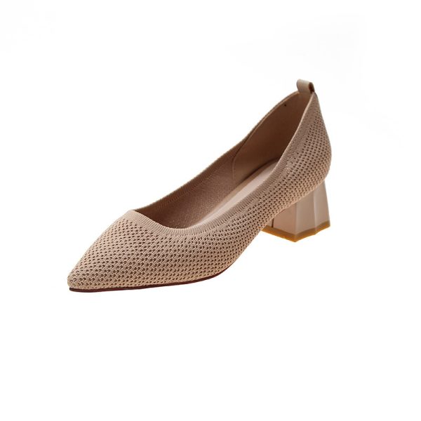 ⁦Women's Thick Heel Shoes With Pointed Toe Net Red Trend⁩ - الصورة ⁦3⁩