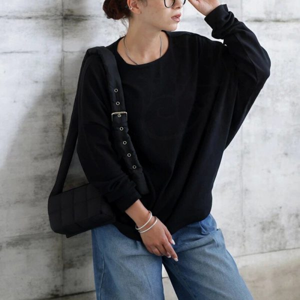 ⁦Autumn Women's Long-sleeved T-shirt Solid Color Loose Top⁩ - الصورة ⁦4⁩