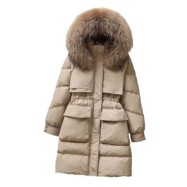 ⁦Big Fur Collar White Duck Down Jacket Overknee Thickened Winter Coat⁩ - الصورة ⁦3⁩