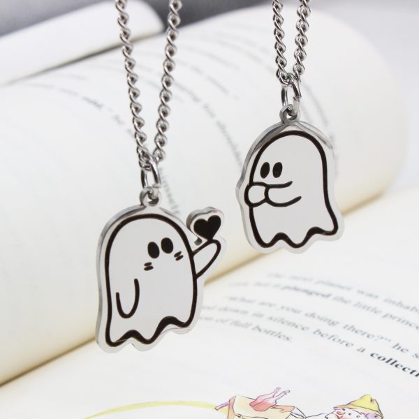 ⁦Halloween Cute Love Ghost Necklace Couple Pendant Necklace Men Women Accessories⁩ - الصورة ⁦5⁩