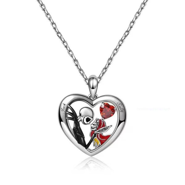 ⁦Halloween Heart-shaped Skull Necklace With Rhinestones Couple Love Clavicle Necklace Men And Women Jewelry Accessories⁩ - الصورة ⁦5⁩