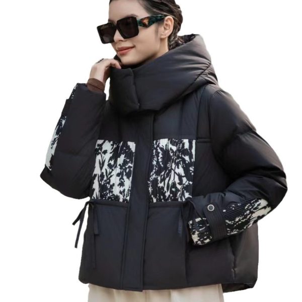⁦2 Korean Style Loose Lapel Hooded Short Stitching Down Jacket⁩ - الصورة ⁦5⁩