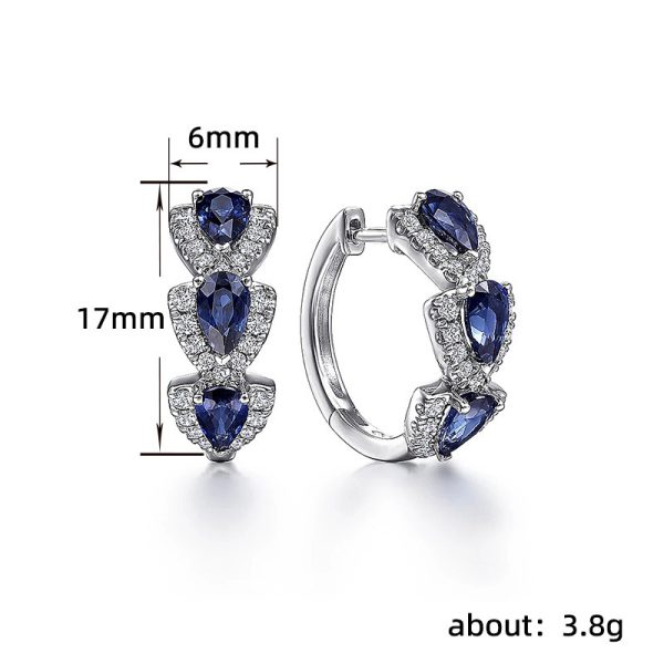 ⁦Blue New Style Zircon Earrings Elegant Socialite Accessories Retro Magazine Style Ear Clip⁩ - الصورة ⁦3⁩