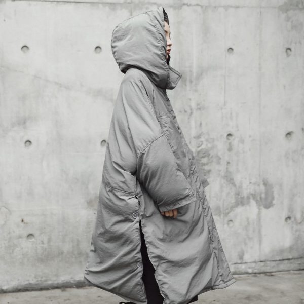 ⁦Women's Winter Slit Loose Hooded Large Cotton-padded Clothes Long Cotton Jacket⁩ - الصورة ⁦3⁩