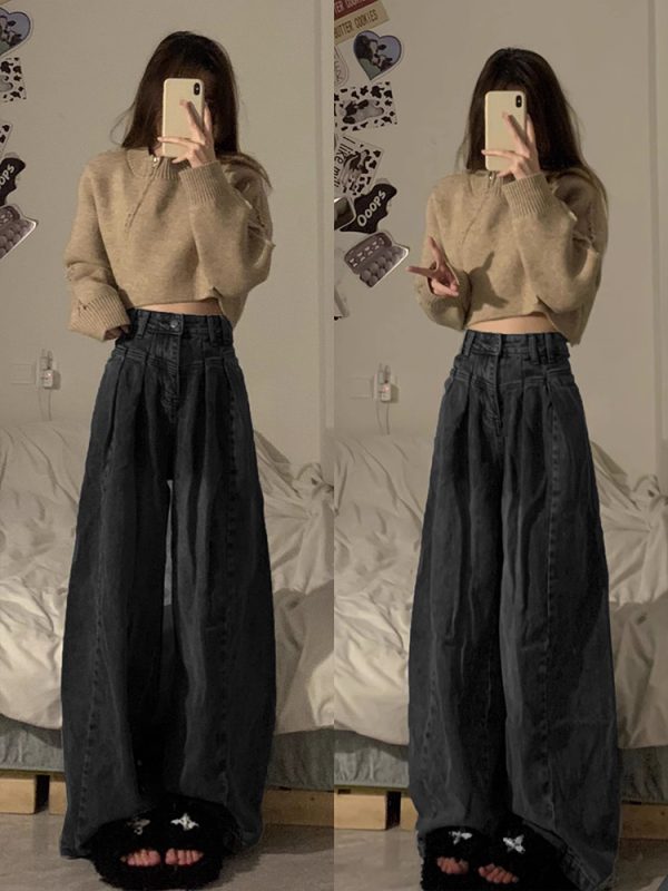 ⁦Vintage Black Jeans Women High Waisted Loose⁩ - الصورة ⁦4⁩