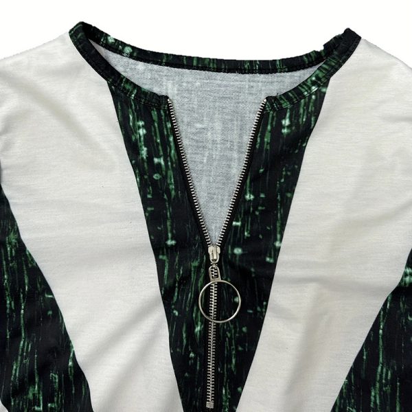 ⁦Women's Long Sleeve Shirts Zipper Color Block V Neck Tunic Tops Casual Blouse⁩ - الصورة ⁦10⁩