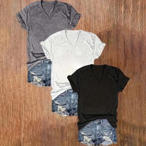 3-Pack Women's Basic V-Neck Tees Set Summer Soild Color Short Sleeve T-Shirts