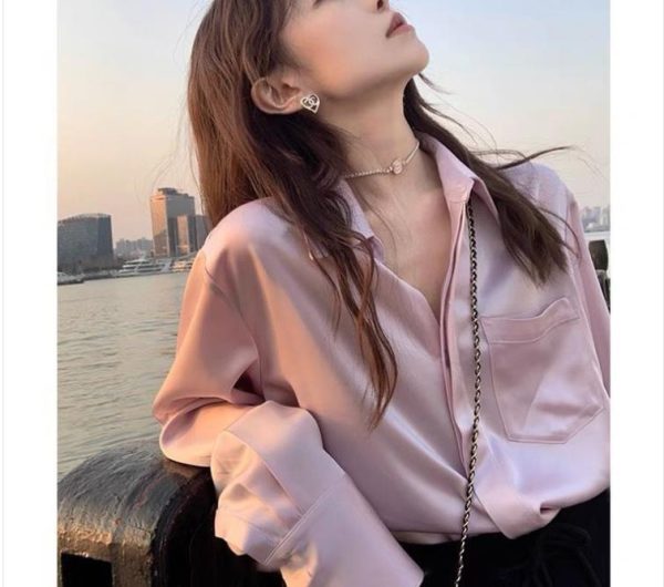 ⁦Women's Summer Design Sense Niche Acetate Satin Salt Shirt⁩ - الصورة ⁦8⁩