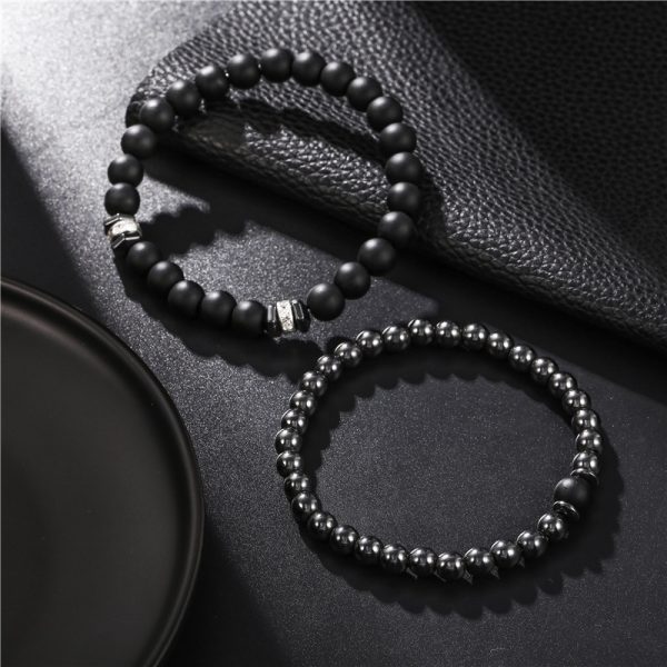 ⁦European And American Jewelry 8mm Black Frosted Copper Bead Spot Drill Spacer Elastic Set Bracelet Accessories Wholesale Men⁩ - الصورة ⁦4⁩
