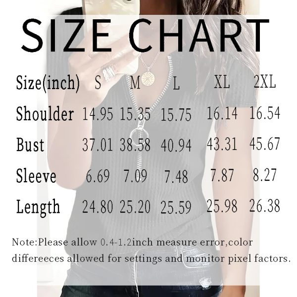 ⁦2 Pack Women's Zipper V Neck Short Sleeve Tunic Tops Loose Fit Summer T Shirts Blouse⁩ - الصورة ⁦5⁩