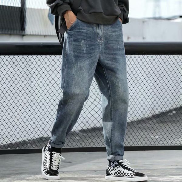 ⁦Retro Straight Loose Plus Size Tooling Jeans Men⁩ - الصورة ⁦3⁩