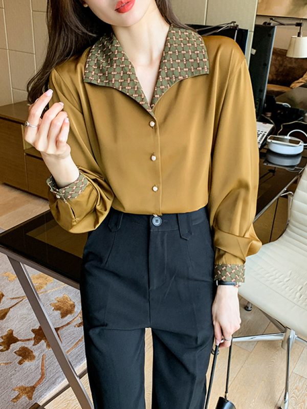⁦Women's Shirts All-match Retro Hong Kong Style Temperament Shirt Long-sleeved Tops⁩ - الصورة ⁦5⁩