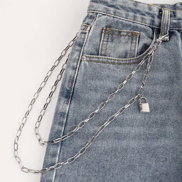 ⁦Double Metal Lockhead Chain Hip Hop Men And Women With Silver Punk Hollowed-out Chain Bundy Hip Hop Jeans Accessories⁩ - الصورة ⁦7⁩