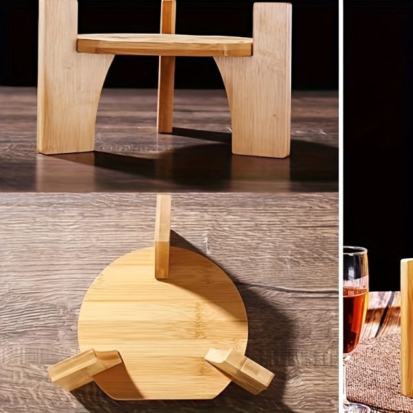 ⁦Bamboo Wooden Wine Bottle Cap - Versatile Round & Square Base For Glass Vases, Fish Tanks  Classic Home Decor Craft⁩ - الصورة ⁦7⁩