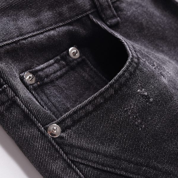 ⁦Worn Looking Washed-out Jeans Men's Loose Fashion Brand Punk Design Pressure Line Stitching Edging Straight-leg Wide-leg Pants⁩ - الصورة ⁦3⁩